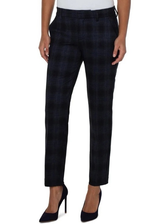Liverpool Pants - Liverpool Los Angeles Kelsey Trouser Pants - Blue & Gray Tartan Plaid 10/30